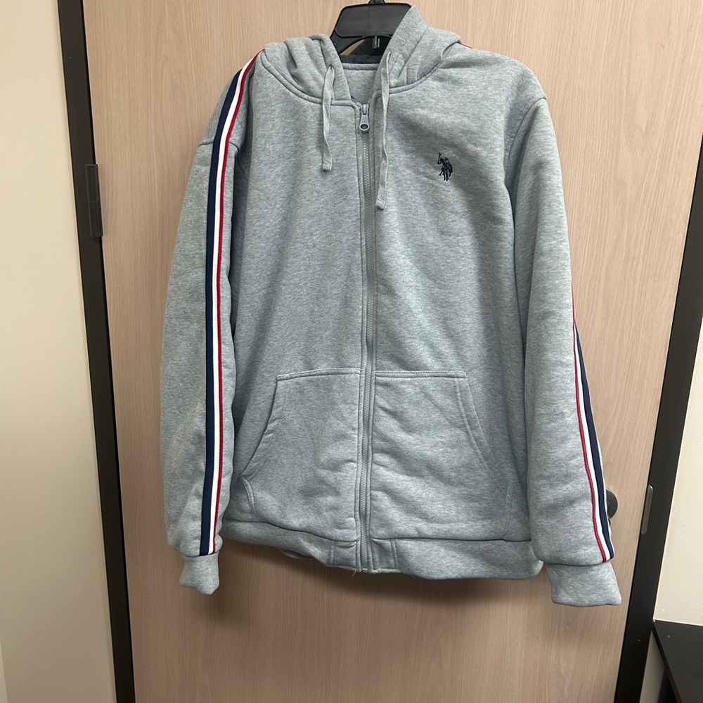 U.S. Polo Assn. Gray Hoodie with Striped Detail